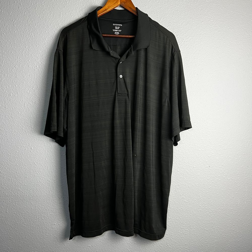 George Men's Black Textured Polo Shirt Performance Athletic Golf Casual Size 2XL